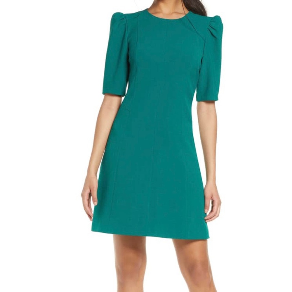Eliza J Puff Sleeve Shift Dress NWOT green size 4